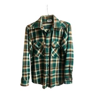 Vintage Men's Green Plaid Casual Button Down Shirt